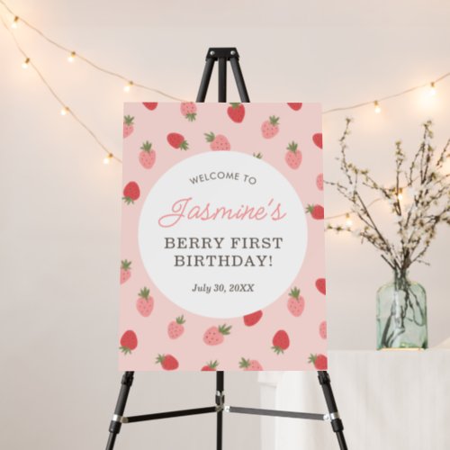Pink Strawberry Birthday Party Welcome Sign