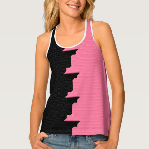 Pink Strawberry Black Two Colour Design Tank Top