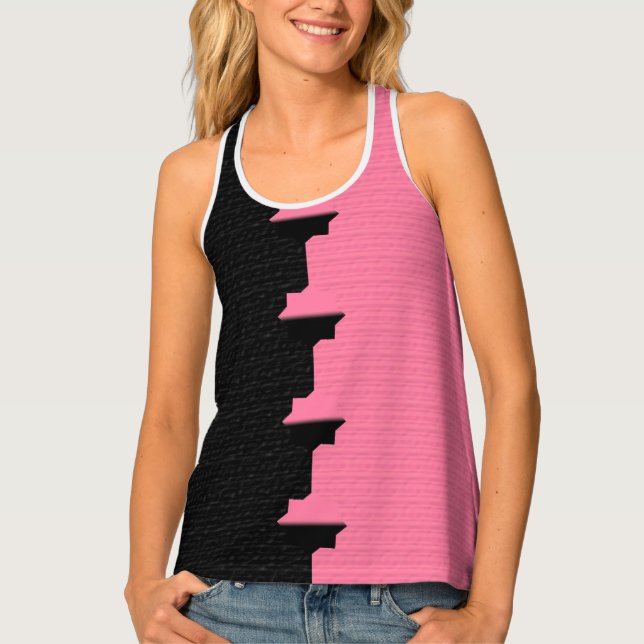 Pink Strawberry Black Two Colour Design Tank Top (Front)