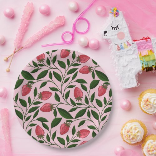 Pink Strawberry Bridal Shower Paper Plate