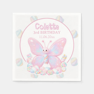 Pink Strawberry Butterfly Birthday Napkins