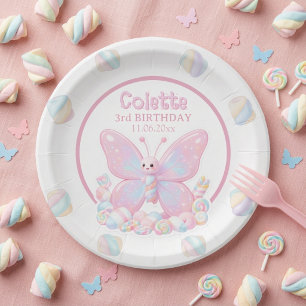 Pink Strawberry Butterfly Birthday Paper Plates
