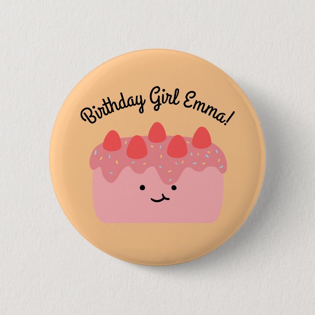 Pink Strawberry Cake Button (Front)