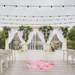 "Pink Strawberry Citrus Round Rug" Outdoor Rug