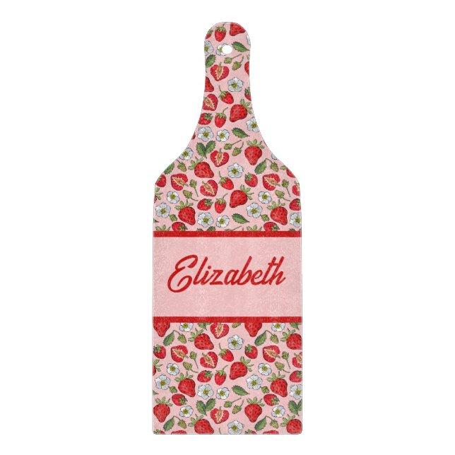 Pink Strawberry Cottagecore Cutting Board (Front)