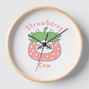 Pink Strawberry Cow Classic T-Shirt Clock