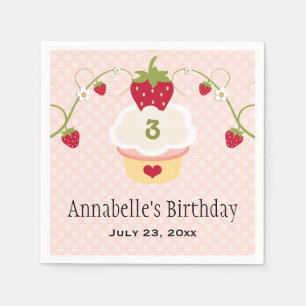 Pink Strawberry Cupcake Birthday Party Any Age Napkins