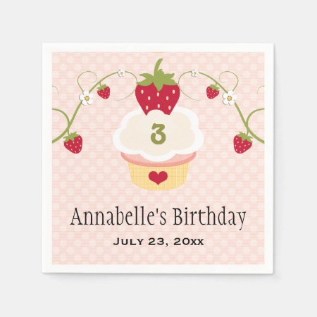 Pink Strawberry Cupcake Birthday Party Any Age Napkins