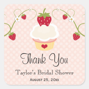 Pink Strawberry Cupcake Favor Labels Stickers