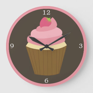 Pink Strawberry Cupcake Large Clock
