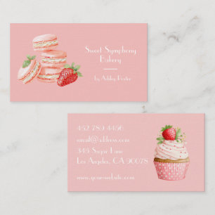 Pink Strawberry Cupcake Watercolor Bakery Busine Business Card