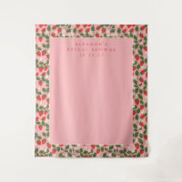 Pink Strawberry Custom Shower Photo Backdrop