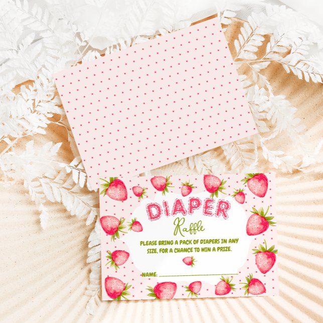 Pink Strawberry Diaper Raffle Cute Baby Shower  Enclosure Card (Creator Uploaded)