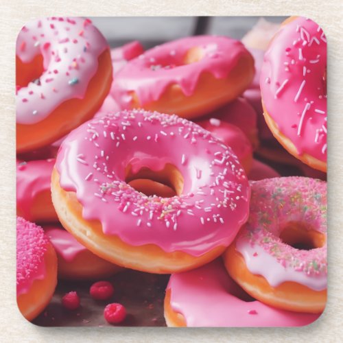 Pink Strawberry Donuts Beverage Coaster