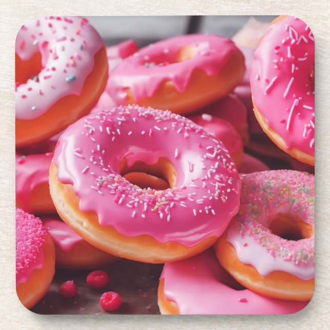 Pink Strawberry Donuts Beverage Coaster (Front)