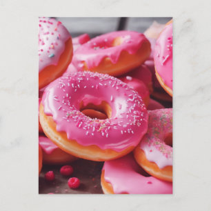Pink Strawberry Donuts Postcard