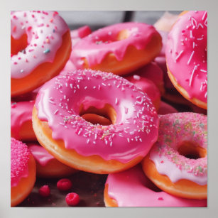 Pink Strawberry Donuts Poster
