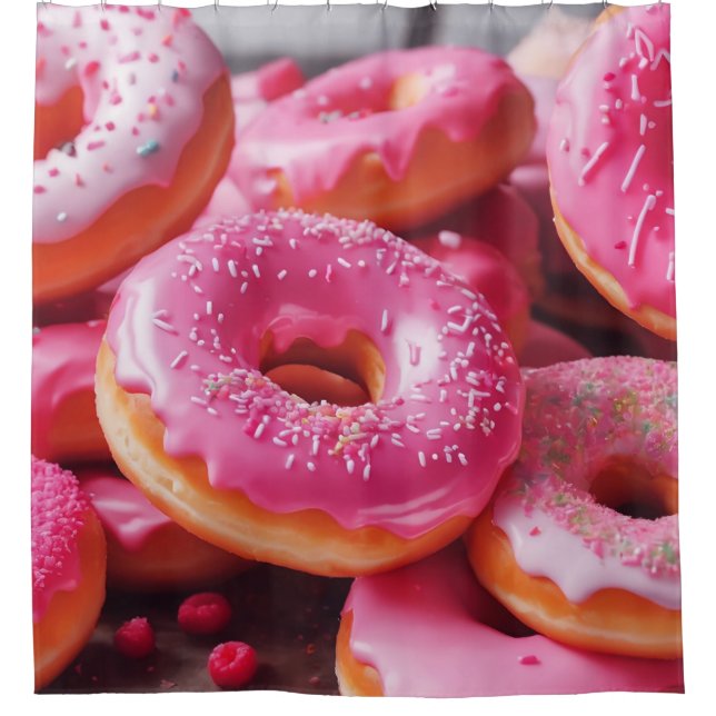 Pink Strawberry Donuts Shower Curtain (Front)