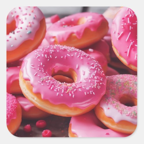 Pink Strawberry Donuts Square Sticker