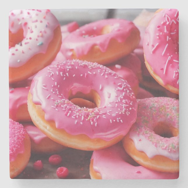 Pink Strawberry Donuts Stone Coaster (Front)