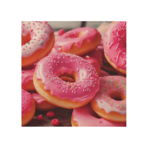 Pink Strawberry Donuts Wood Wall Art