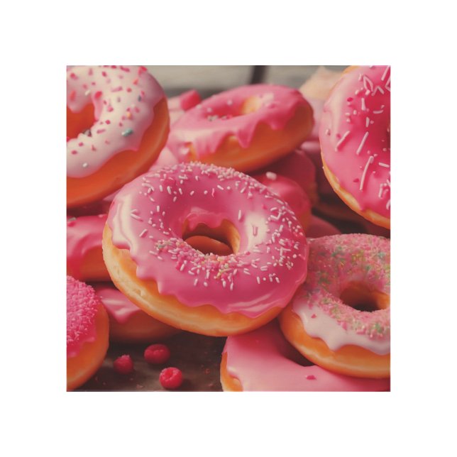 Pink Strawberry Donuts Wood Wall Art (Front)