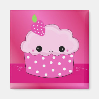 Pink Strawberry Dots Cupcake Magnet