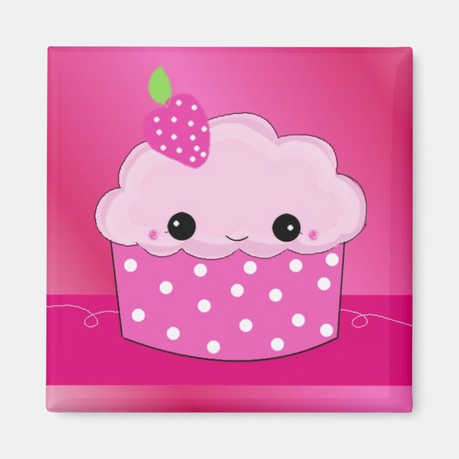 Pink Strawberry Dots Cupcake Magnet (Front)