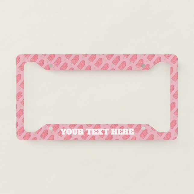 Pink Strawberry Eclair Ice Cream Popsicle License Plate Frame (Front)
