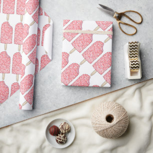 Pink Strawberry Eclair Ice Cream Popsicle Lolly Wrapping Paper