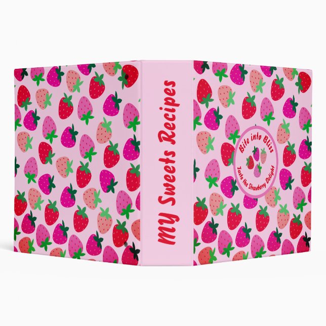 pink strawberry field summer bakery nature fruit 3 ring binder (Background)