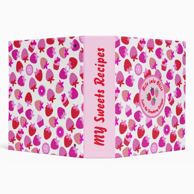 pink strawberry field summer bakery nature fruit 3 ring binder (Background)