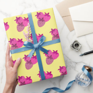 pink strawberry field summer cute nature fruit wrapping paper