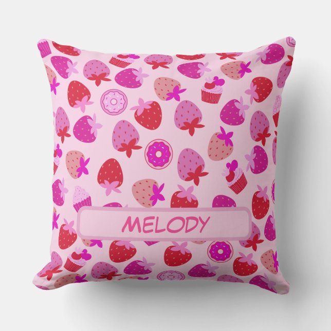 pink strawberry field summer nature fruit tropical throw pillow (Front)