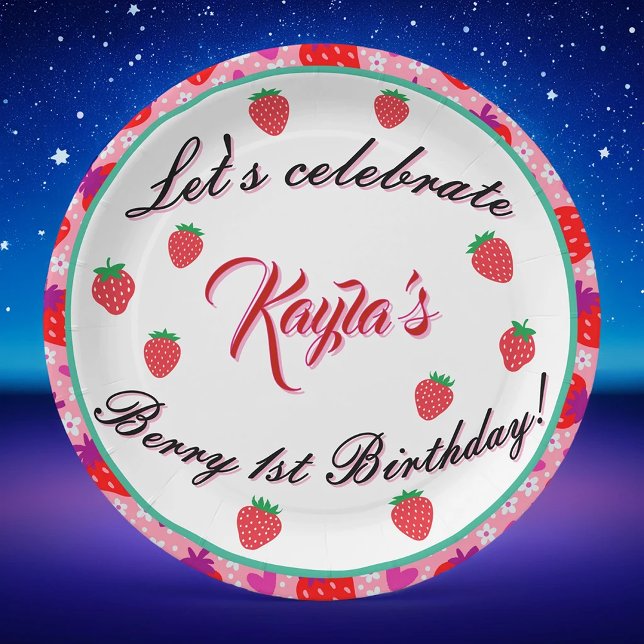 Pink Strawberry First Birthday Party  Paper Plates (Creator Uploaded)
