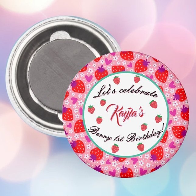 Pink Strawberry First Birthday Party Personalized  Magnet (Creator Uploaded)