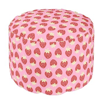 Pink Strawberry Flip Cube Pouf by Low_Star_Studio at Zazzle