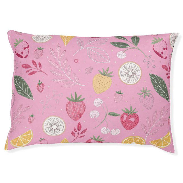 Pink Strawberry & Floral Large Dog Bed (Front)