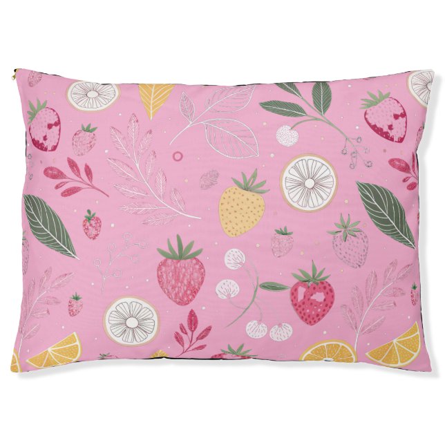 Pink Strawberry & Floral Large Dog Bed (Front)