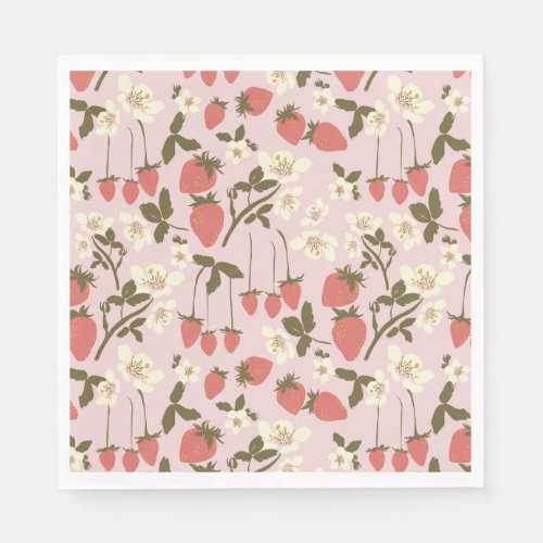 Pink Strawberry Floral Paper Napkin