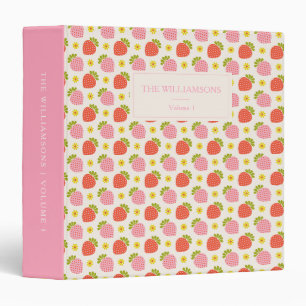 Pink Strawberry Floral Personalized Family Photo 3 Ring Binder
