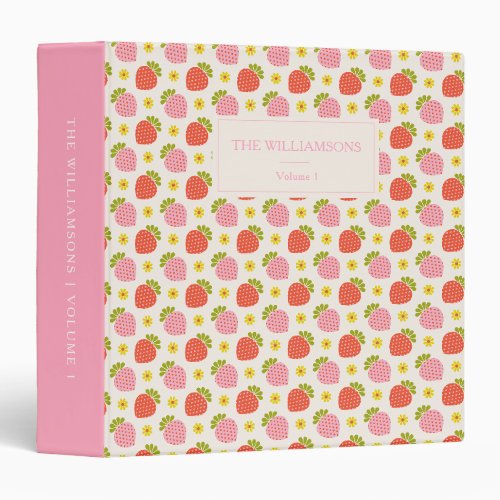 Pink Strawberry Floral Personalized Family Photo 3 Ring Binder