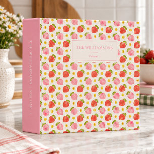 Pink Strawberry Floral Personalized Family Photo 3 Ring Binder