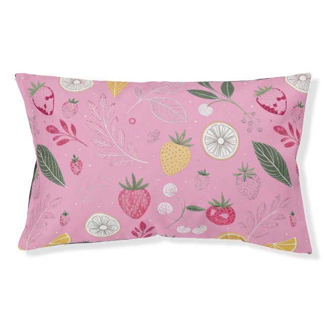 Pink Strawberry & Floral Small Dog Bed (Front)