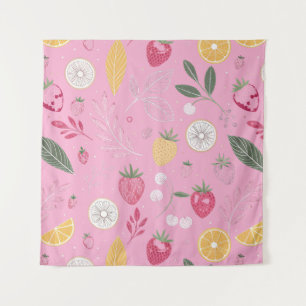 Pink Strawberry & Floral Tapestry (57" x 57")