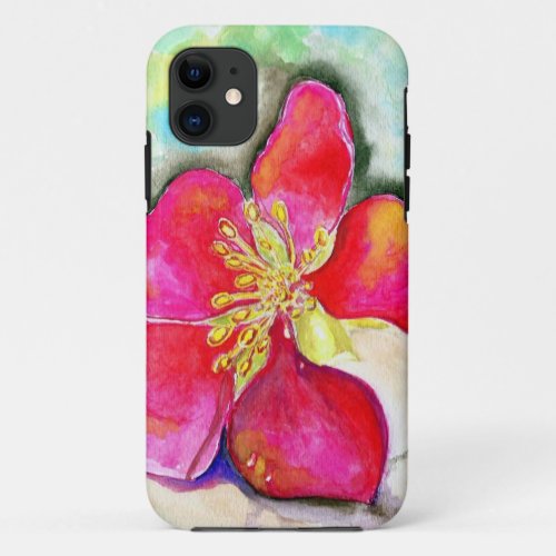 Pink Strawberry Flower Watercolor iPhone 11 Case