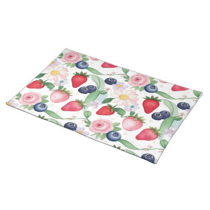 Pink Strawberry flowers Birthday Party for her Cloth Placemat