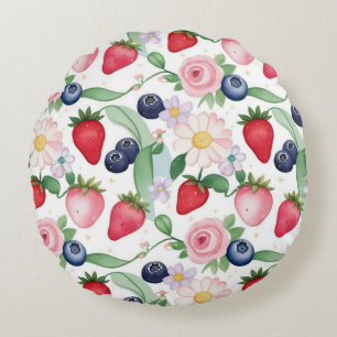 Pink Strawberry flowers Birthday Party for her Round Pillow