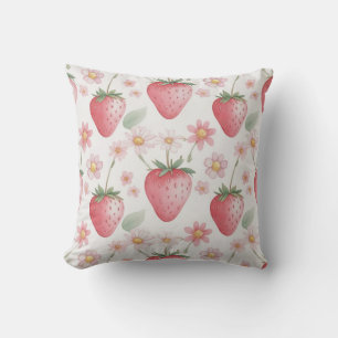 Pink Strawberry flowers Birthday Party for her Throw Pillow