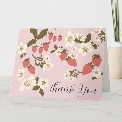 Pink Strawberry Folded Thank You Card